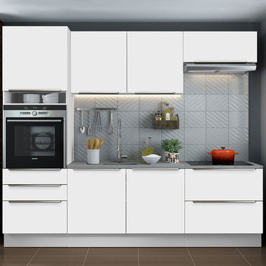 Armário de Cozinha Completa 260 x 60 cm Branco Branco Veludo Lux Madesa 01