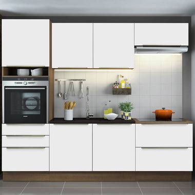 Armário de Cozinha Completa 260 x 60 cm Rustic Branco Veludo Lux Madesa 01