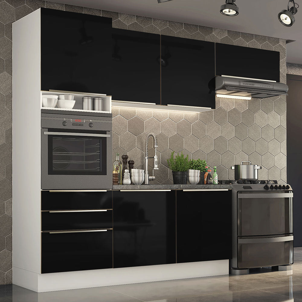 Armário de Cozinha Completa 260cm Branco/Preto Lux Madesa 03