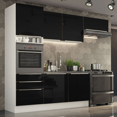 Armário de Cozinha Completa 260 x 60 cm Branco/Preto Lux Madesa 03