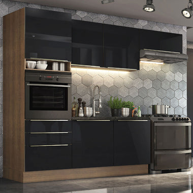 Armário de Cozinha Completa 260 x 60 cm Rustic/Preto Lux Madesa 03