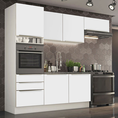 Armário de Cozinha Completa 260 x 60 cm Branco Branco Veludo Lux Madesa 03