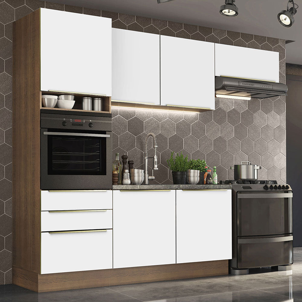 Armário de Cozinha Completa 260 x 60 cm Rustic/Branco Veludo Lux Madesa 03