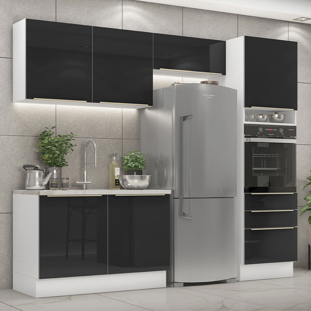 Armário de Cozinha Completa 260 x 60 cm Branco/Preto Lux Madesa 05
