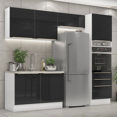Armário de Cozinha Completa 260 x 60 cm Branco/Preto Lux Madesa 05