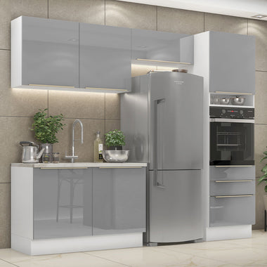 Armário de Cozinha Completa 260 x 60 cm Branco/Cinza Lux Madesa 05