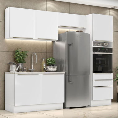 Armário de Cozinha Completa 260 x 60 cm Branco Branco Veludo Lux Madesa 05