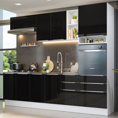 Armário de Cozinha Completa 260 x 60 cm Branco/Preto Lux Madesa 08