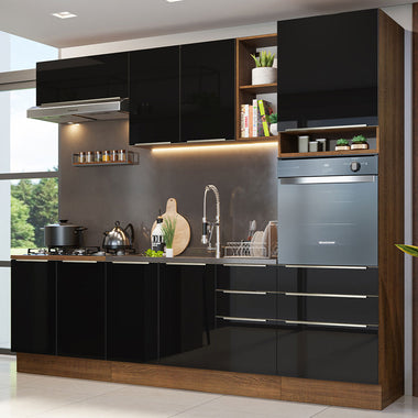 Armário de Cozinha Completa 260 x 60 cm Rustic/Preto Lux Madesa 08