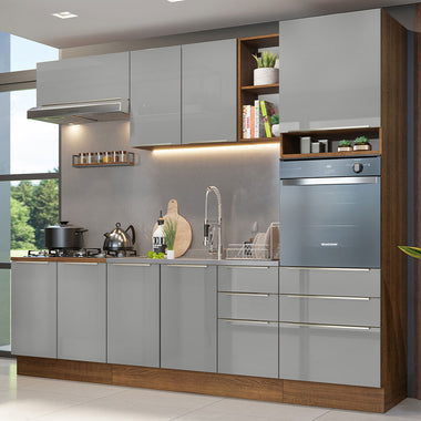 Armário de Cozinha Completa 260 x 60 cm Rustic/Cinza Lux Madesa 08