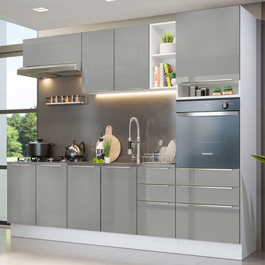 Armário de Cozinha Completa 260 x 60 cm Branco/Cinza Lux Madesa 08