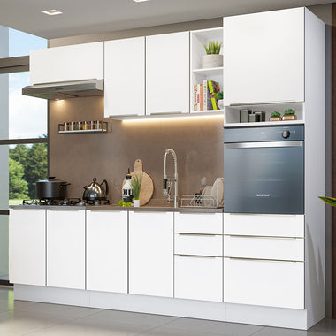 Armário de Cozinha Completa 260 x 60 cm Branco Veludo Lux Madesa 08