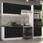 Armário de Cozinha Completa 270 x 60 cm Branco Preto Lux Madesa 01