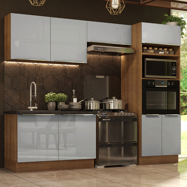 Armário de Cozinha Completa 270 x 60 cm Rustic/Cinza Lux Madesa 01
