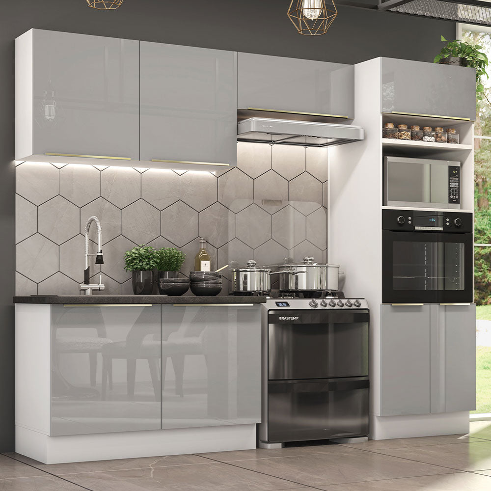 Armário de Cozinha Completa 270 x 60 cm Branco Cinza Lux Madesa 01
