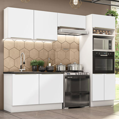 Armário de Cozinha Completa 270 x 60 cm Branco Branco Veludo Lux Madesa 01