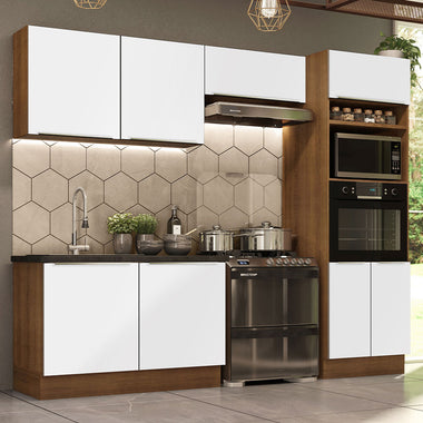 Armário de Cozinha Completa 270 x 60 cm Rustic Branco Veludo Lux Madesa 01