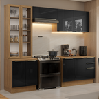 Armário de Cozinha Completa 270 x 60 cm Rustic/Preto Lux Madesa 04