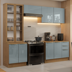 Armário de Cozinha Completa 270 x 60 cm Rustic/Cinza Lux Madesa 04