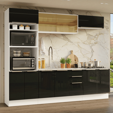 Armário de Cozinha Completa 270 cm Branco/Preto Lux Madesa 05