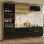 Armário de Cozinha Completa 270 cm Rustic/Preto Lux Madesa 05