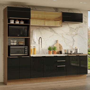 Armário de Cozinha Completa 270 cm Rustic/Preto Lux Madesa 05