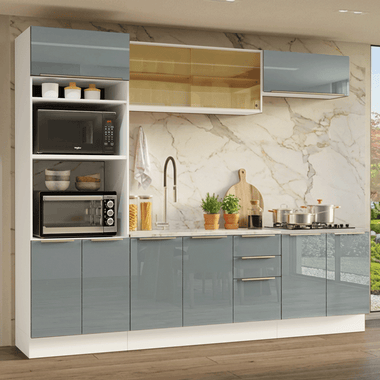 Armário de Cozinha Completa 270 cm Branco/Cinza Lux Madesa 05