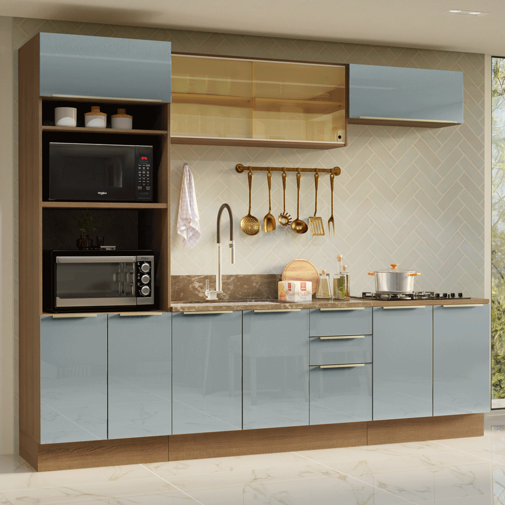 Armário de Cozinha Completa 270 x 60 cm Rustic/Cinza Lux Madesa 06