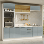 Armário de Cozinha Completa 270 x 60 cm Branco/Cinza Lux Madesa 06