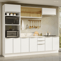 Armário de Cozinha Completa 270 x 60 cm Branco/Branco Veludo Lux Madesa 06