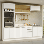 Armário de Cozinha Completa 270 x 60 cm Branco/Branco Veludo Lux Madesa 06