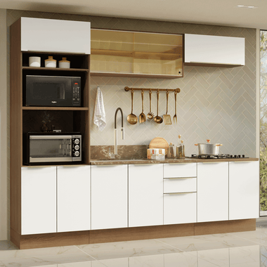Armário de Cozinha Completa 270 cm Rustic/Branco Veludo Lux Madesa 06