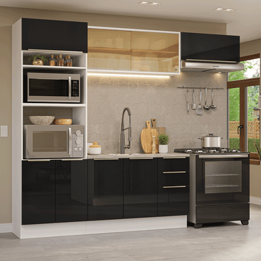 Armário de Cozinha Completa 270 cm Branco/Preto Lux Madesa 07