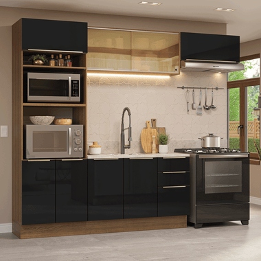 Armário de Cozinha Completa 270 cm Rustic/Preto Lux Madesa 07