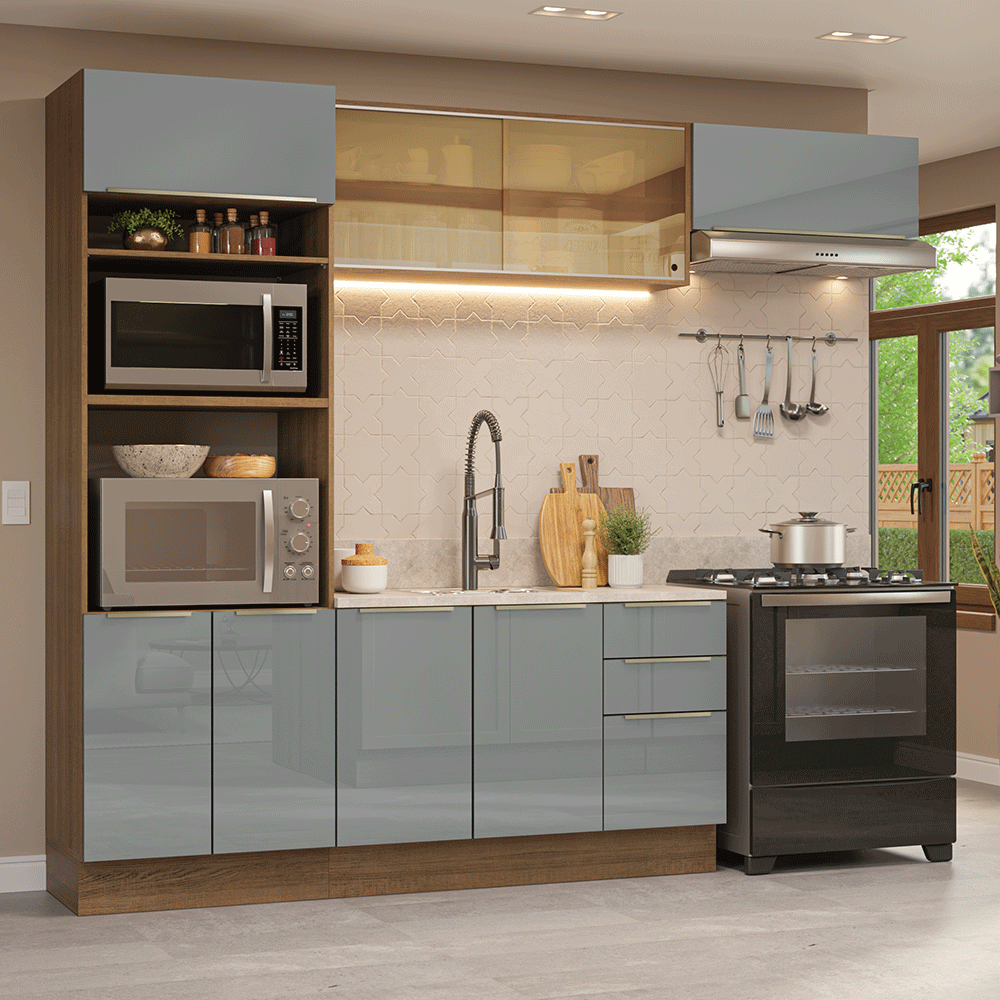 Armário de Cozinha Completa 270 cm Rustic/Cinza Lux Madesa 07