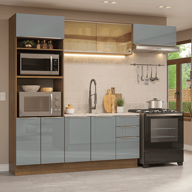 Armário de Cozinha Completa 270 cm Rustic/Cinza Lux Madesa 07