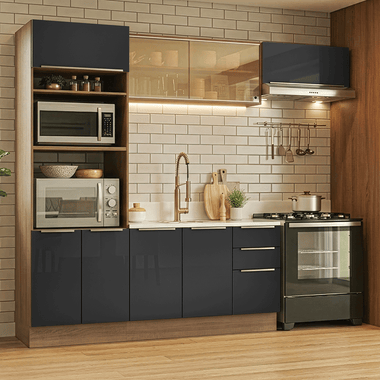 Armário de Cozinha Completa 270 x 60 cm Rustic/Preto Lux Madesa 08