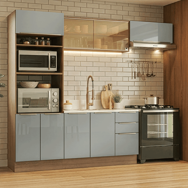 Armário de Cozinha Completa 270 x 60 cm Rustic/Cinza Lux Madesa 08