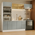 Armário de Cozinha Completa 270 x 60 cm Branco/Cinza Lux Madesa 08