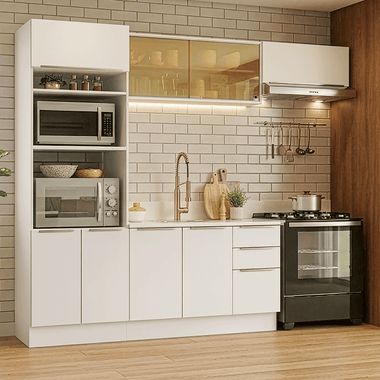 Armário de Cozinha Completa 270 x 60 cm Branco/Branco Veludo Lux Madesa 08