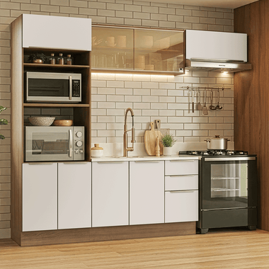 Armário de Cozinha Completa 270 x 60 cm Rustic/Branco Veludo Lux Madesa 08