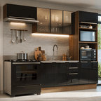 Armário de Cozinha Completa 270 cm Rustic/Preto Lux Madesa 08