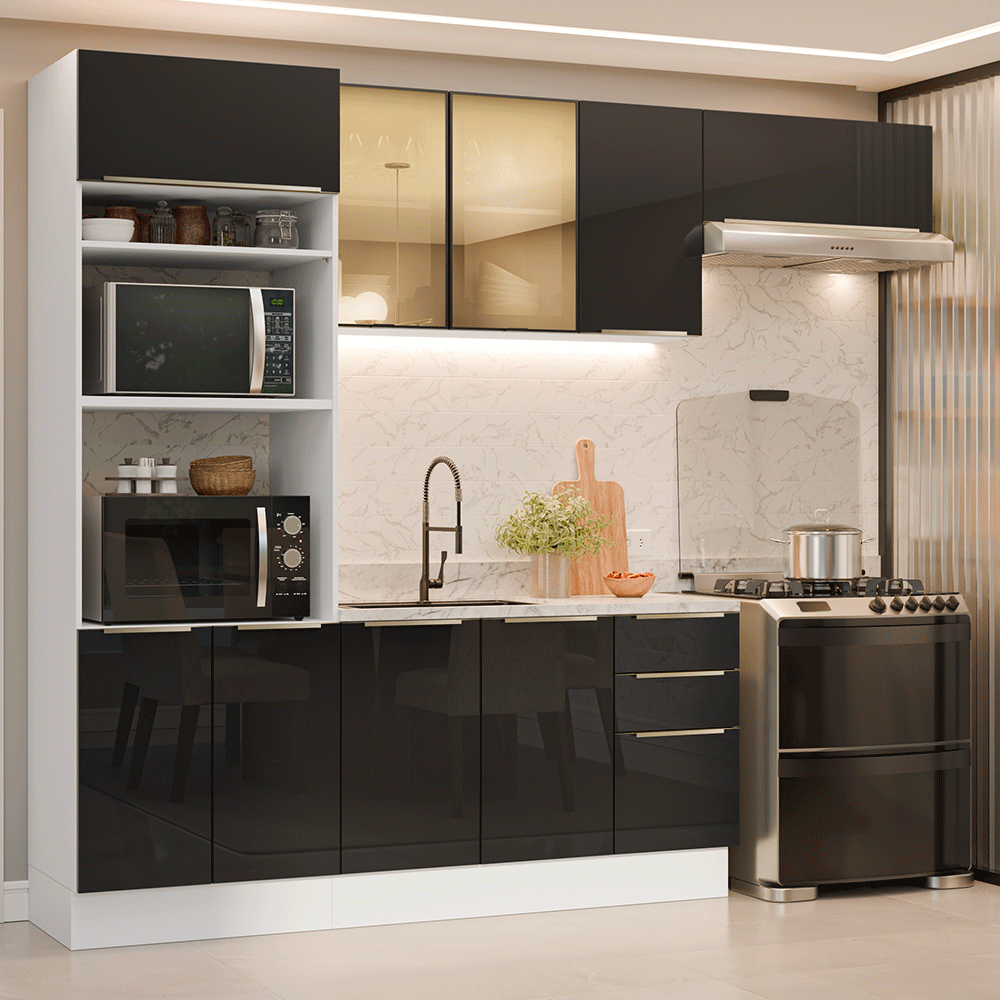 Armário de Cozinha Completa 270 cm Branco/Preto Lux Madesa 10