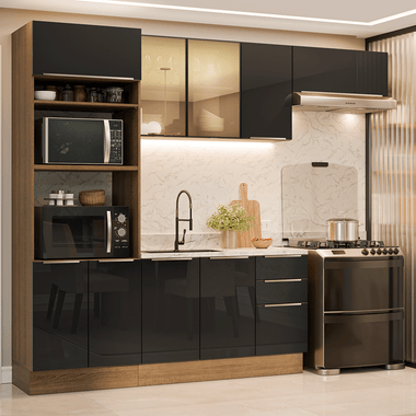 Armário de Cozinha Completa 270 cm Rustic/Preto Lux Madesa 10