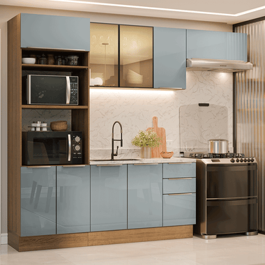 Armário de Cozinha Completa 270 cm Rustic/Cinza Lux Madesa 10