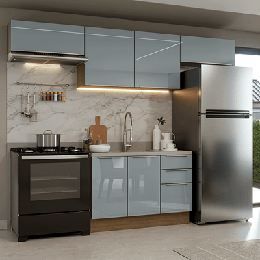 Armário de Cozinha Completa 280 cm Rustic/Cinza Lux Madesa 01