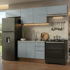 Armário de Cozinha Completa 280 x 60 cm Rustic/Cinza Lux Madesa 02