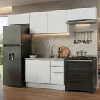 Armário de Cozinha Completa 280 x 60 cm Branco/Branco Veludo Lux Madesa 02