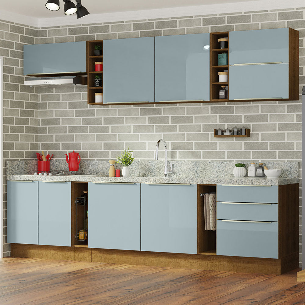 Armário de Cozinha Completa 300 x 60 cm Rustic/Cinza Lux da Sabrina Madesa