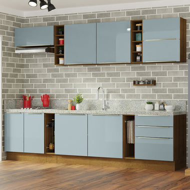 Armário de Cozinha Completa 300 x 60 cm Rustic/Cinza Lux da Sabrina Madesa